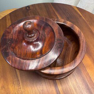 Vintage Sheesham Wood Round Trinket/Jewellery Round Box, 4" Diameter